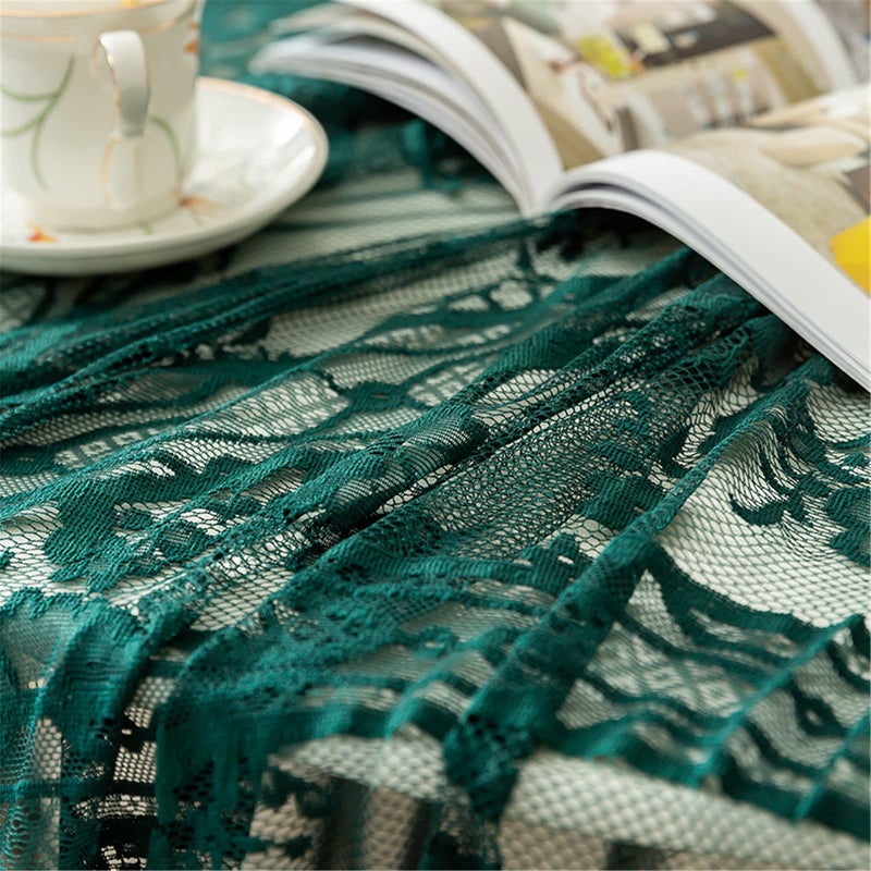 Fhberni مفرش طاولة دانتيل أخضر مطرز أنيق بأنماط زهور، مفرش طاولة مستدير، غطاء طاولة لحفلات الزفاف، العطلات، العشاء الطويل، ديكور المنزل (Round-60 أخضر) - Image 4