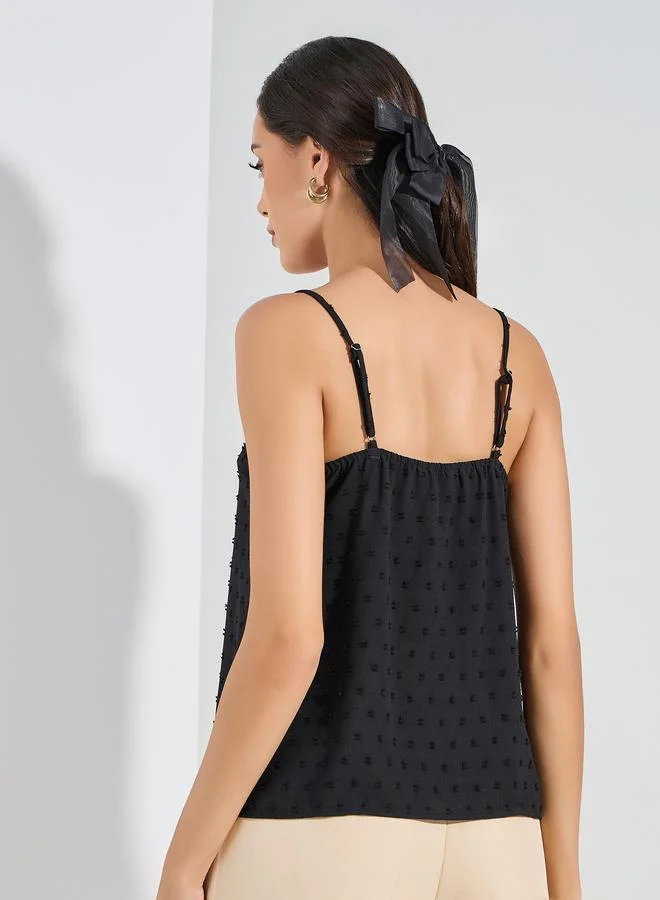 ستايلي Dobby Style Cami with Lace Detail & V-Neck