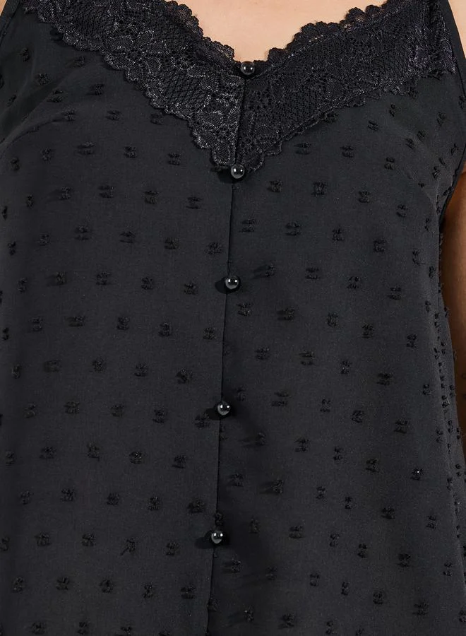 ستايلي Dobby Style Cami with Lace Detail & V-Neck