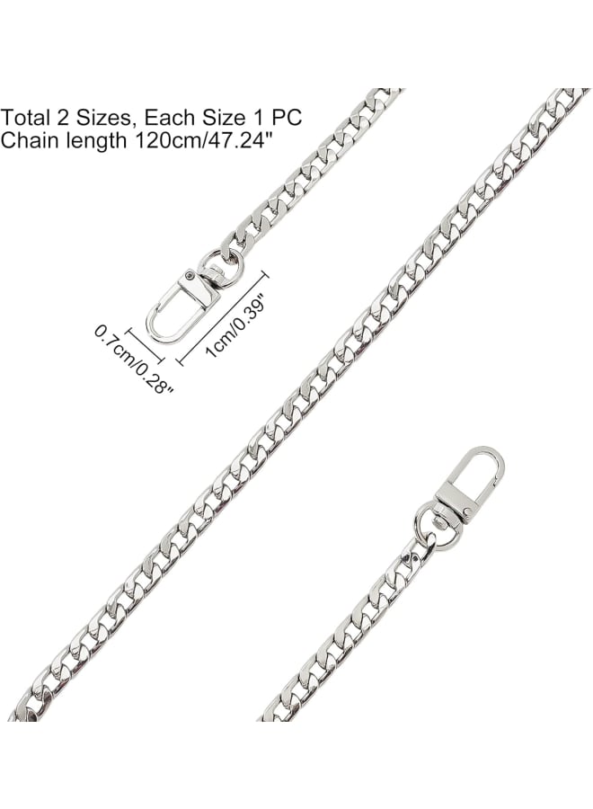 2pcs Iron Purse Strap Chains Handbag Clutch Bag Curb Link Chains Replacement Straps Accessories with Swivel Lobster Claw Clasps for DIY Shoulder Cross Body Bag Chain Platinum 47.2 inches  - Image 2