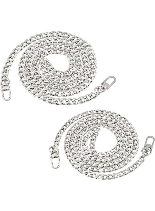 2pcs Iron Purse Strap Chains Handbag Clutch Bag Curb Link Chains Replacement Straps Accessories with Swivel Lobster Claw Clasps for DIY Shoulder Cross Body Bag Chain Platinum 47.2 inches  - Image 1
