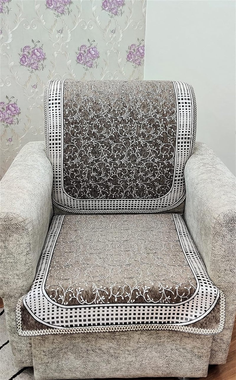 Zesture Bring Home Zesture Luxurious Velvet Touch Checkered 5 Seater Sofa slipcover and Chair Set 311 SilverMouse - Image 3