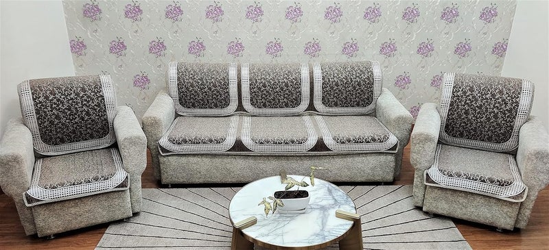 Zesture Bring Home Zesture Luxurious Velvet Touch Checkered 5 Seater Sofa slipcover and Chair Set 311 SilverMouse - Image 1