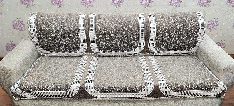 Zesture Bring Home Zesture Luxurious Velvet Touch Checkered 5 Seater Sofa slipcover and Chair Set 311 SilverMouse - Image 2