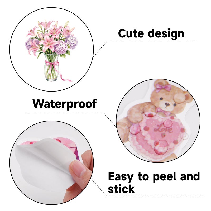 Alynta 200Pcs Pink Aesthetic Stickers - Cute Vinyl Water Bottles Sticker Pack Waterproof Scrapbooking Sticker Cute Bow Stickers for Laptop Scrapbook Journal Planner Notebook Luggage - Image 3