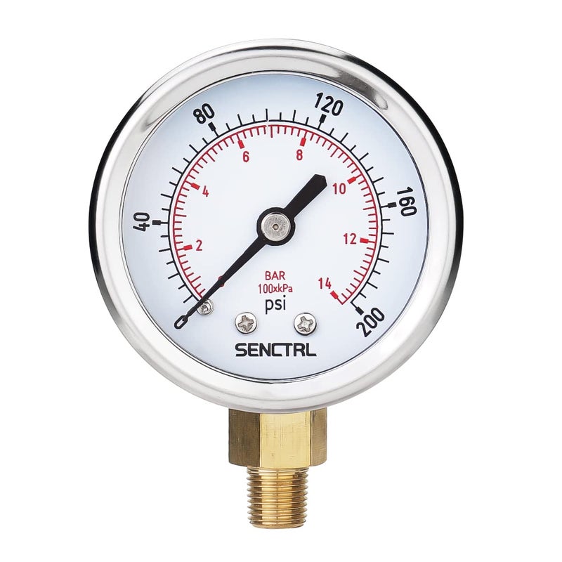SENCTRL 0-200 psi Pressure Gauge, 2" Dial Size, 1/8 NPT Lower Mount, Waterproof, Stainless Steel Case, for Pneumatic Regulator Air Compressor Portable Tank Water Tire Test - Image 1