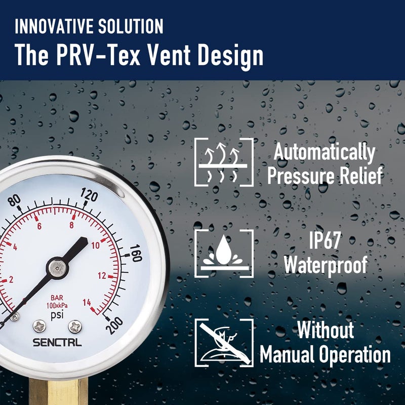 SENCTRL 0-200 psi Pressure Gauge, 2" Dial Size, 1/8 NPT Lower Mount, Waterproof, Stainless Steel Case, for Pneumatic Regulator Air Compressor Portable Tank Water Tire Test - Image 5