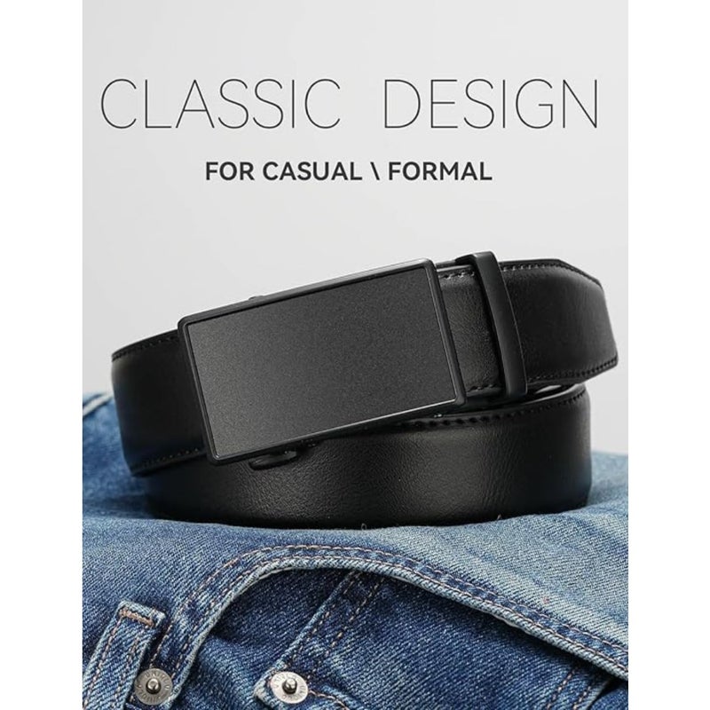 Mens Belt Leather Slide Ratchet Belt for Gift Dress and Casual, 1 3/8" with Adjustable Automatic Buckle - Fit for Jeans, Suits and Every Occasion - Image 3