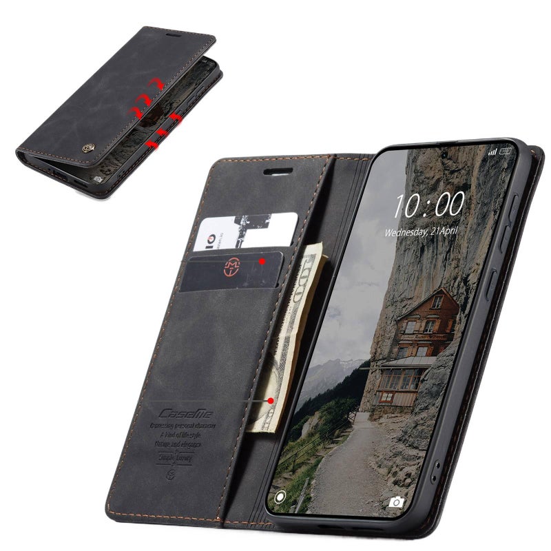 غطاء هاتف بملمس جلد لـ Redmi Note 14 باللون Coffee بوظيفة حامل مع حامل بطاقات وحماية من السقوط مع مقاوم للصدمات مع حامل قائم للاستخدام المنزلي للسفر للمكتب - Image 5