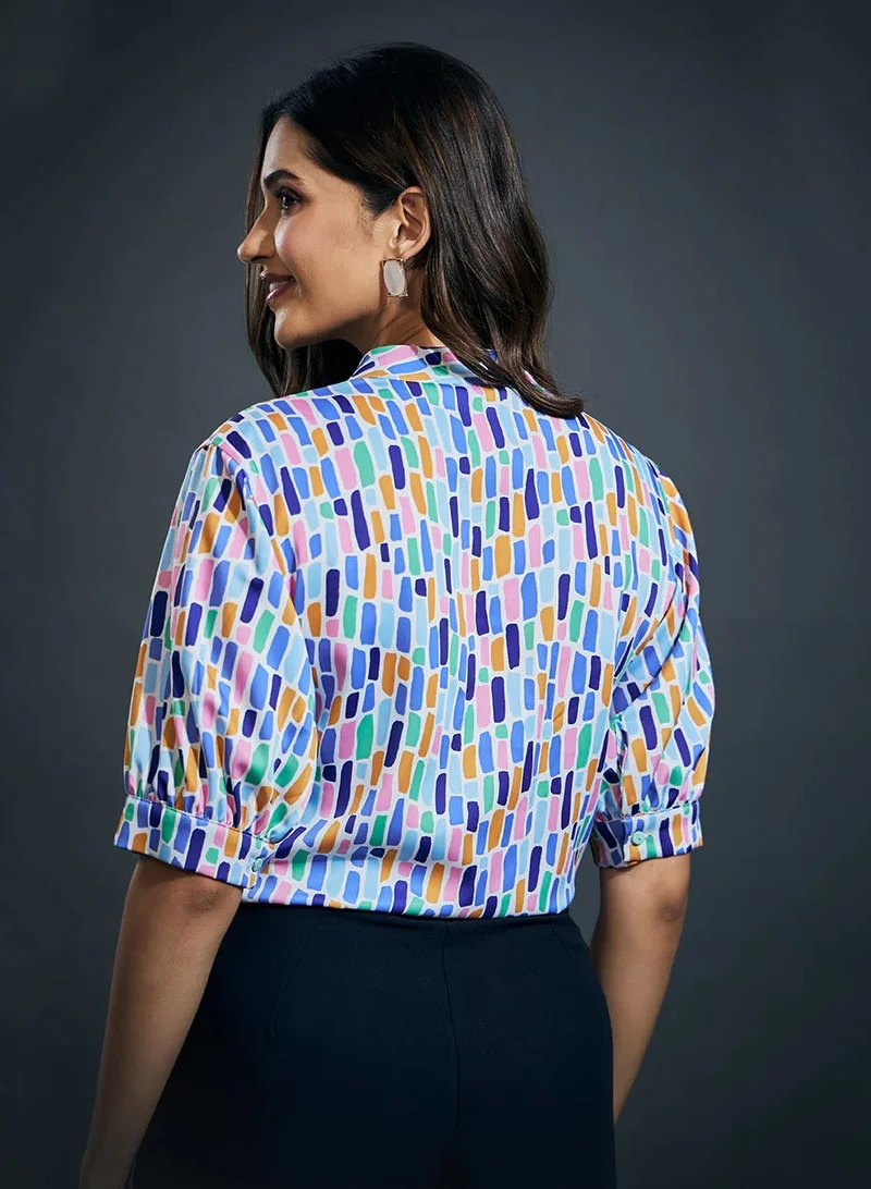 Zigzag Mandarine Collar Printed Shirt