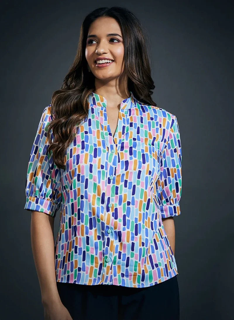 Zigzag Mandarine Collar Printed Shirt