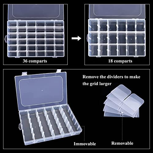 Leawall Leawall 36 Grid Cells Multipurpose Clear Transparent Plastic Storage Box with Removable Dividers Jewelry Box Organizer Storage Container (2 pcs) - Image 3