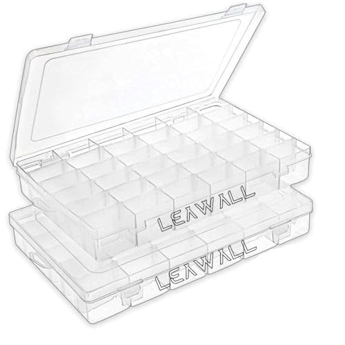 Leawall Leawall 36 Grid Cells Multipurpose Clear Transparent Plastic Storage Box with Removable Dividers Jewelry Box Organizer Storage Container (2 pcs) - Image 1