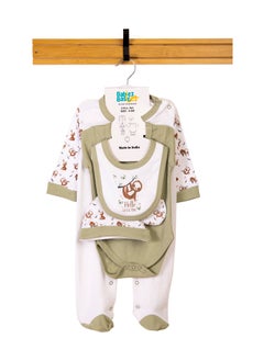 Babies Basic 5 Piece Unisex 100% Cotton Gift Set Include Bib, Romper, Mittens, Cap And Sleepsuit/Jumpsuit- Hello Little One  - Image 1