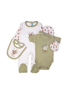 Babies Basic 5 Piece Unisex 100% Cotton Gift Set Include Bib, Romper, Mittens, Cap And Sleepsuit/Jumpsuit- Hello Little One  - Image 2