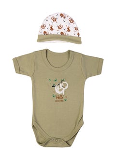 Babies Basic 5 Piece Unisex 100% Cotton Gift Set Include Bib, Romper, Mittens, Cap And Sleepsuit/Jumpsuit- Hello Little One  - Image 4