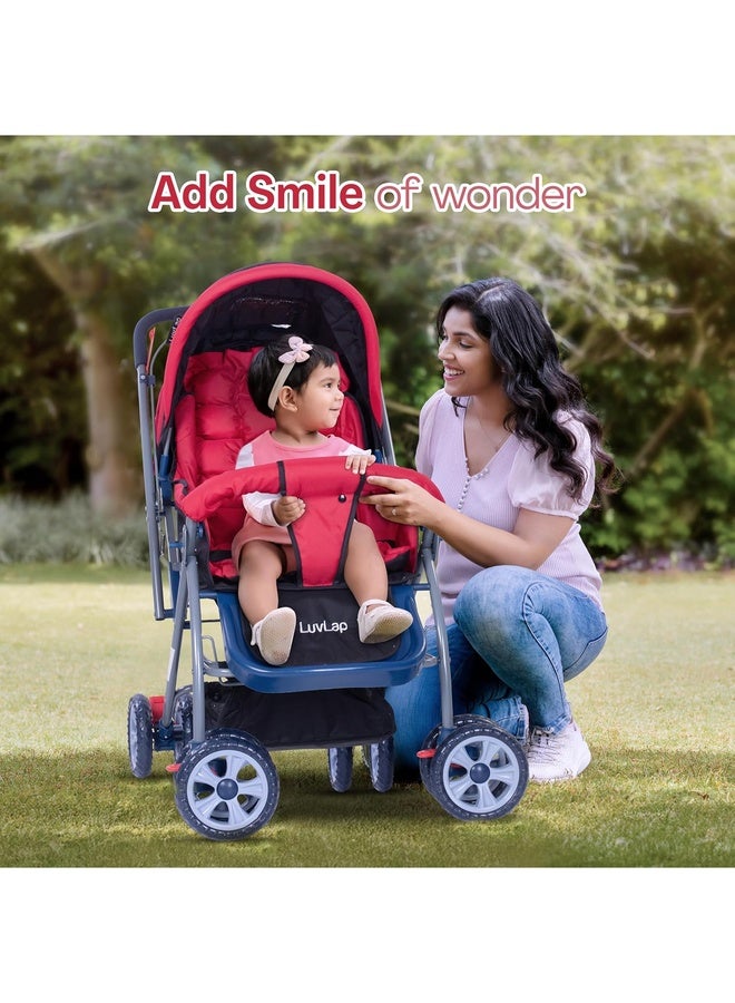 Luvlap Starshine Baby Stroller/Pram for 0 to 3 Years, New Born/Toddler/Kid, Lightweight, Adjustable backrest, 360° Swivel Wheel, Large Storage Basket, Reversible Handlebar (Red) - Image 4