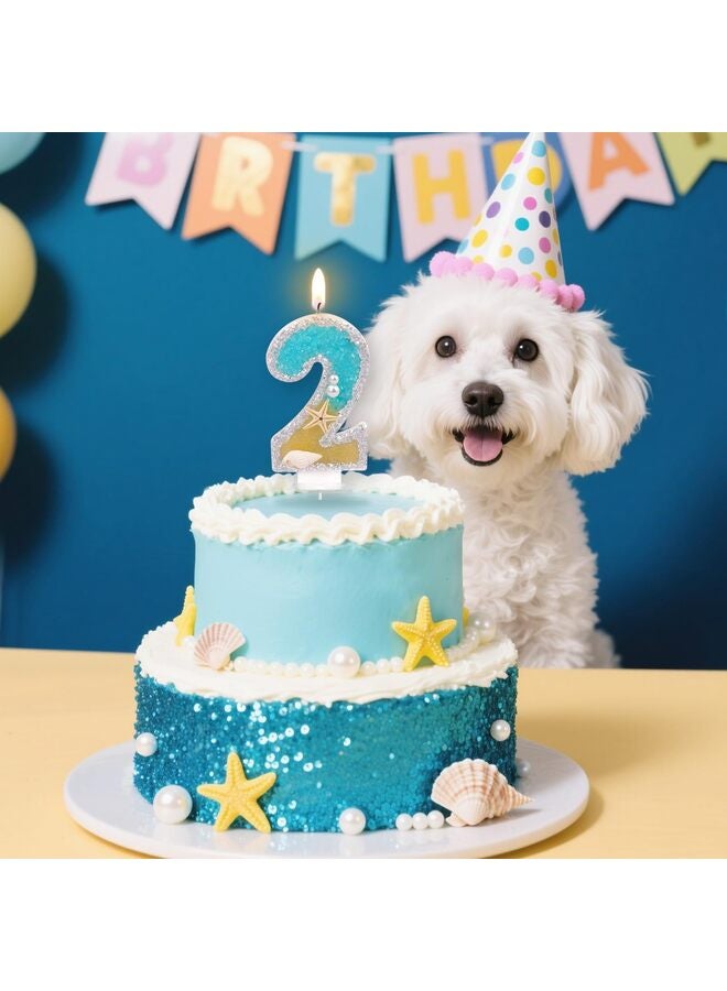Birthday Candle for Cake, Beach Starfish Sequins Number Cake Candles, 3 inch Number 2 Happy Birthday Candle, Cake Topper Decoration for Birthday Party (Number 2) - Image 5