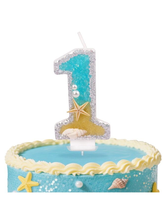 Birthday Candle for Cake, Beach Starfish Sequins Number Cake Candles, 3 inch Number 2 Happy Birthday Candle, Cake Topper Decoration for Birthday Party (Number 2) - Image 1