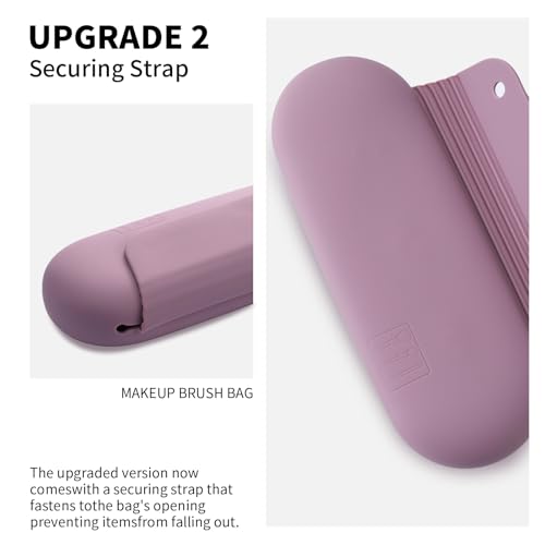 AGIKET Silicone Makeup Brush Holder Travel Cosmetic Bag：Soft Portable Cosmetic Face Brushes Holder with Upgrade Anti-Fall Out Magnetic Closure, Large Travel Makeup Brush Case - Light Purple - Image 3