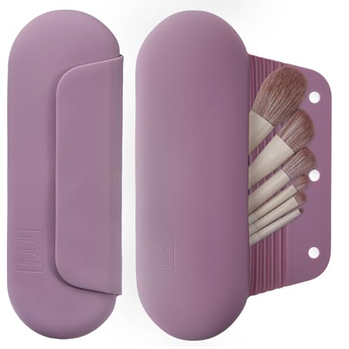 AGIKET Silicone Makeup Brush Holder Travel Cosmetic Bag：Soft Portable Cosmetic Face Brushes Holder with Upgrade Anti-Fall Out Magnetic Closure, Large Travel Makeup Brush Case - Light Purple - Image 1