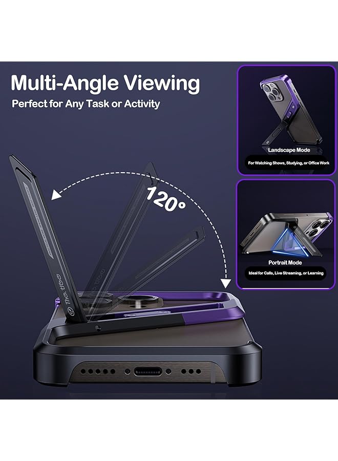 erorex Metal Frame Less Case Iphone 15 Pro Max 15 Pro 15 With 120° Adjustable Stand Minimalist Metal Slim Hard Shockproof Heat Dissipation Lightweight Metal Frame Design For Iphone Purple - Image 4