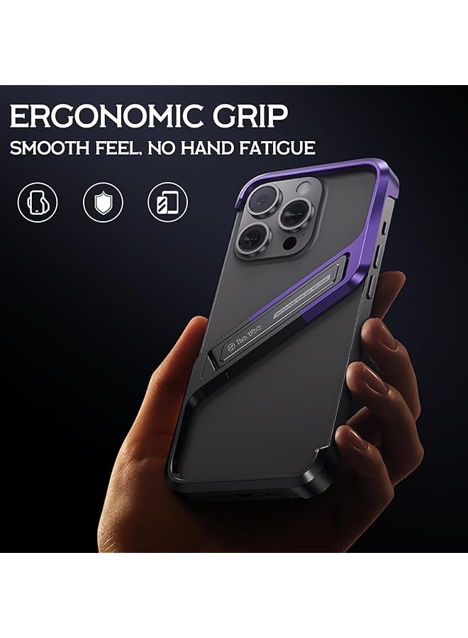 erorex Metal Frame Less Case Iphone 15 Pro Max 15 Pro 15 With 120° Adjustable Stand Minimalist Metal Slim Hard Shockproof Heat Dissipation Lightweight Metal Frame Design For Iphone Purple - Image 3