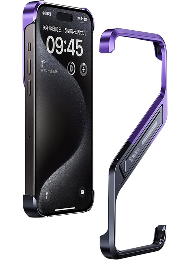 erorex Metal Frame Less Case Iphone 15 Pro Max 15 Pro 15 With 120° Adjustable Stand Minimalist Metal Slim Hard Shockproof Heat Dissipation Lightweight Metal Frame Design For Iphone Purple - Image 1
