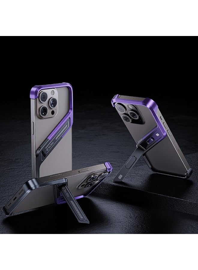erorex Metal Frame Less Case Iphone 15 Pro Max 15 Pro 15 With 120° Adjustable Stand Minimalist Metal Slim Hard Shockproof Heat Dissipation Lightweight Metal Frame Design For Iphone Purple - Image 2