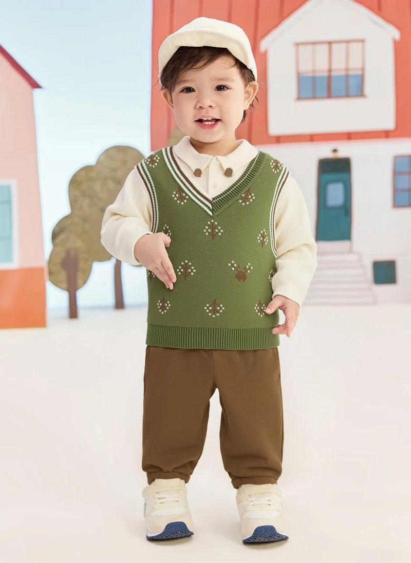 بالابالا طقم ولادي محبوك بأكمام طويلة