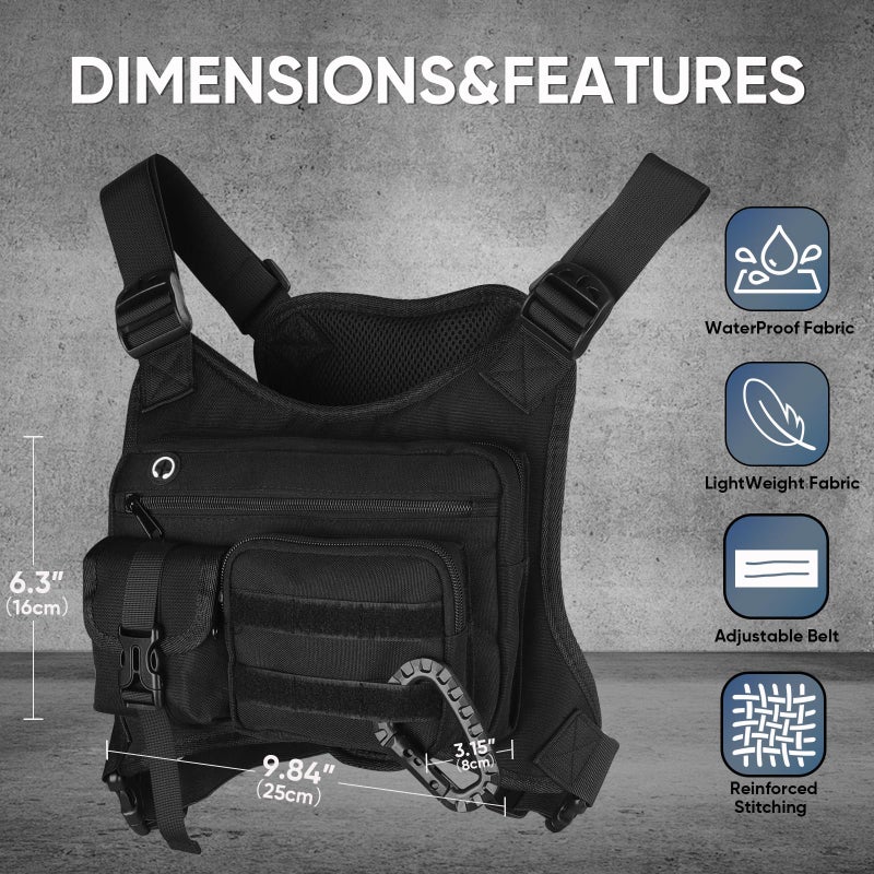 TIMBERHIDE Outdoor Chest Pack for Men Women, 900D Oxford Durable Chest Bag With Detachable Mini Coin Pouch, for Hiking Camping Running Cycling Gym (Black) - Image 1