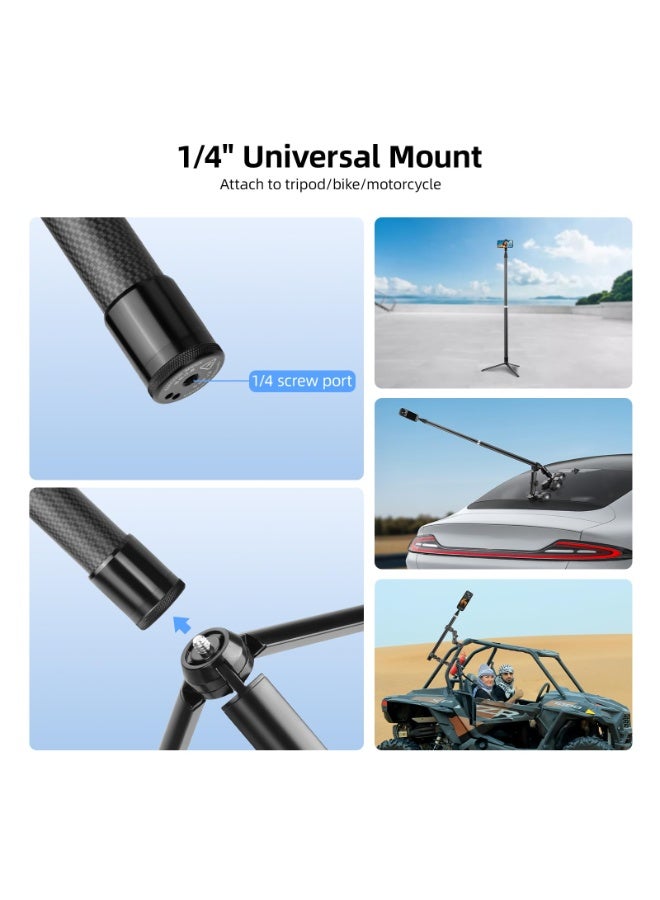 3m Selfie Stick for Insta360 X5 X4, 118 Inch Carbon Fiber Invisible Ultra Long Extension Pole for Insta 360 ONE X5 X4 X3 X2 RS, for DJI OSMO 360 Accessories (with Go Pro Adapter, Storage Bag) - Image 4