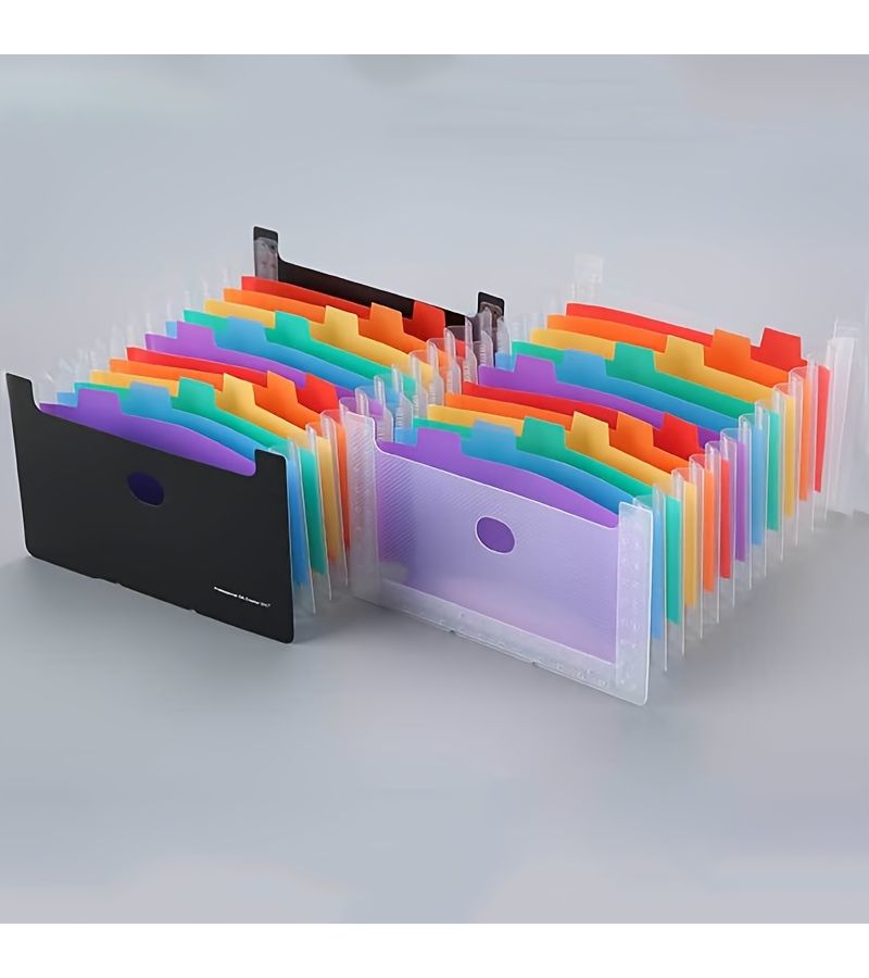 A 13 Pocket A6 Accordion File Folder Transparent With Index Stand Up Large Capacity Expandable Bill Organizer Document Storage Folder Colored Label Paper 24 Stickers - Image 1