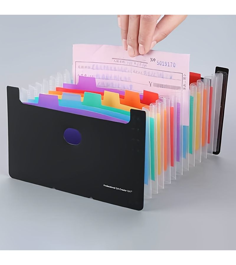 A 13 Pocket A6 Accordion File Folder Transparent With Index Stand Up Large Capacity Expandable Bill Organizer Document Storage Folder Colored Label Paper 24 Stickers - Image 4
