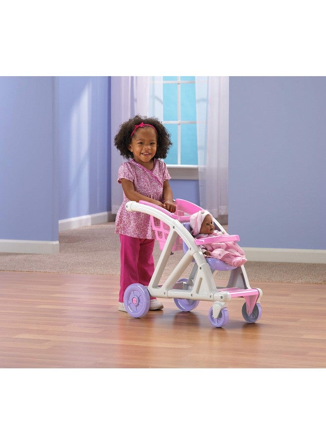 American Plastic Toys Shop With Me Stroller For Baby Doll, 2 In 1 Stroller And Shopping Cart, Encourages Role Play, Builds Motor Skills For Toddlers Learning To Walk, Pink And Purple, For Ages 2+ - Image 2