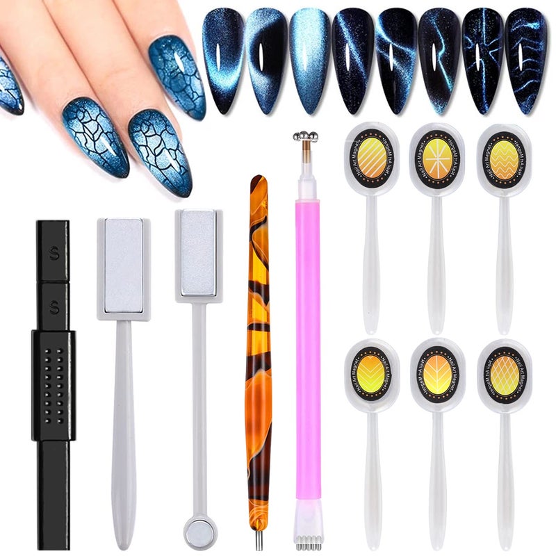 SILPECWEE 11Pcs Cat Eye Magnet Nail Art Kit - Magnetic Gel Polish Pens, 3D Nail Design Tools for DIY & Salon