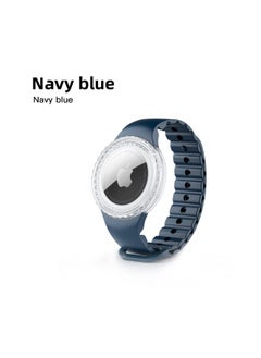 Applicable Children's Strap Airtag Protective Case Waterproof Adjustable Silicone For Apple Tracker Storage Box Case-Color:Navy Blue-Applicable Models:AirTag