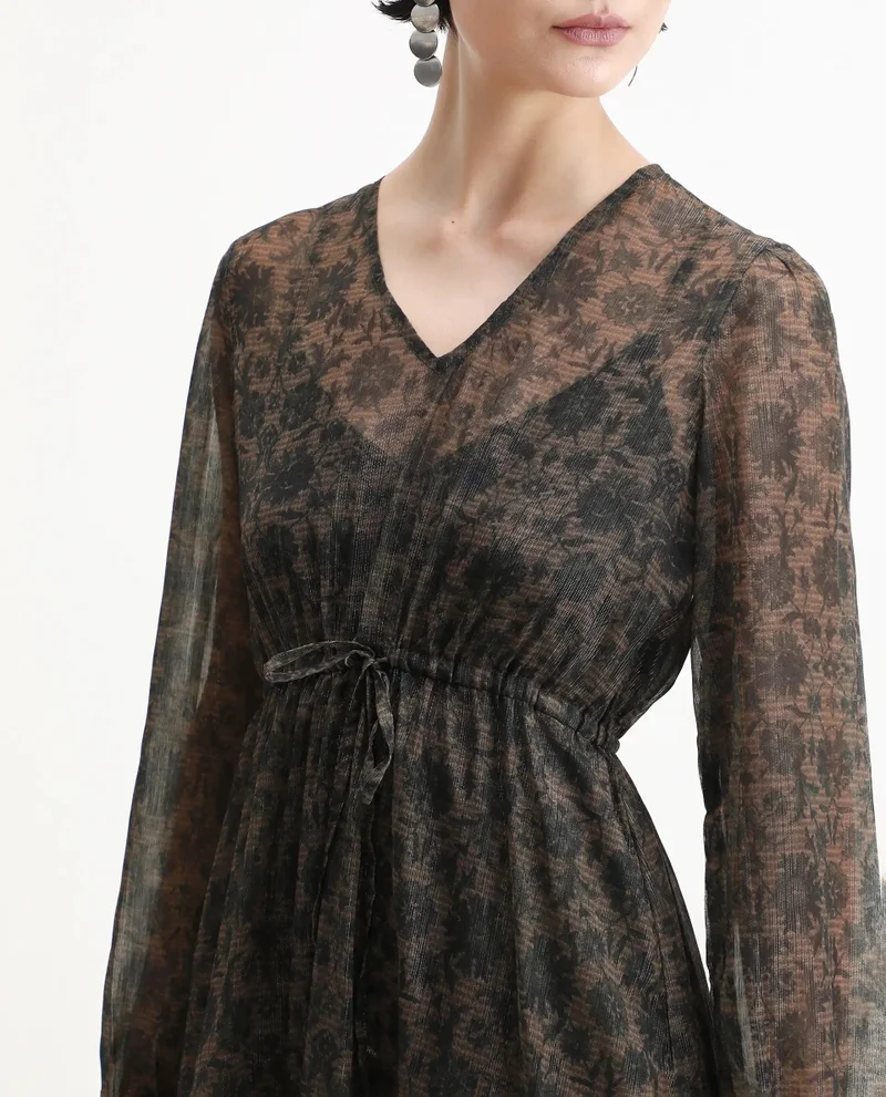 Rareism Women's Printed Fit And Flare Midi Dress