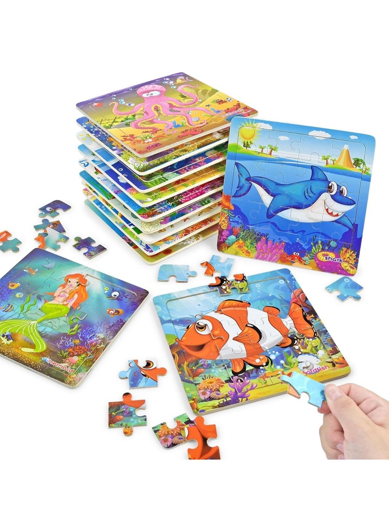 12 عبوة من ألغاز الحيوانات البحرية لرياض الأطفال، ألعاب للأطفال من 1-3 سنوات، ألعاب تعليمية للأطفال، ألغاز خشبية هدايا لرياض الأطفال، فصول دراسية، هدايا حفلات - Image 1
