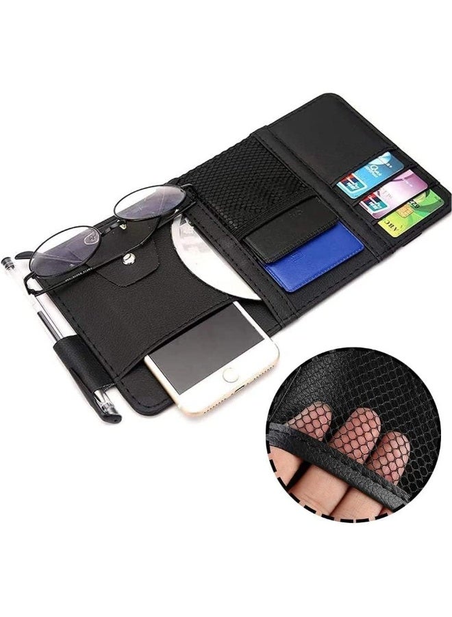 Car Sun Visor Organizer Storage Bag And Glasses Holder With Zipper PU Auto Interior Accessories Storage Travel Document Holder With Multi-Pocket… - Image 2
