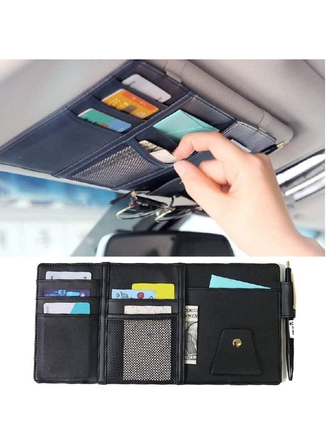 Car Sun Visor Organizer Storage Bag And Glasses Holder With Zipper PU Auto Interior Accessories Storage Travel Document Holder With Multi-Pocket… - Image 1