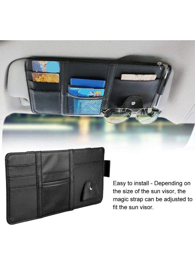 Car Sun Visor Organizer Storage Bag And Glasses Holder With Zipper PU Auto Interior Accessories Storage Travel Document Holder With Multi-Pocket… - Image 3