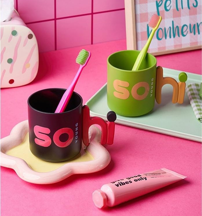 DCELLA Reusable Mouthwash Cup - Letter Cup Toothbrush Holder - Bathroom Toothbrush Holder Organizer, Mouthwash Rinsing Cups for Home Bathroom Countertop (Pack of 1-Green) - Image 3