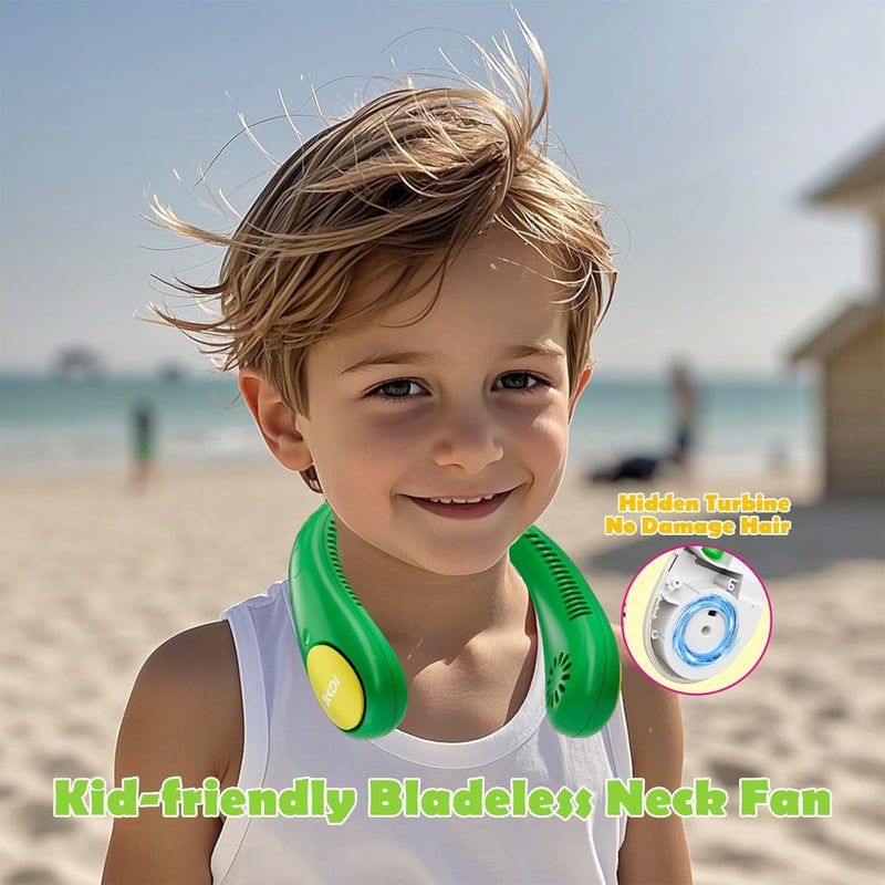 Kkdi مروحة عنق للأطفال، مروحة عنق محمولة بدون شفرات للأطفال، مروحة تبريد قابلة لإعادة الشحن بسعة 2600 مللي أمبير للفتيات والفتيان من عمر 4-14 سنة، 4 سرعات ومروحة خفيفة الوزن قابلة للارتداء وهادئة للدراسة/التخييم/السفر - Image 2