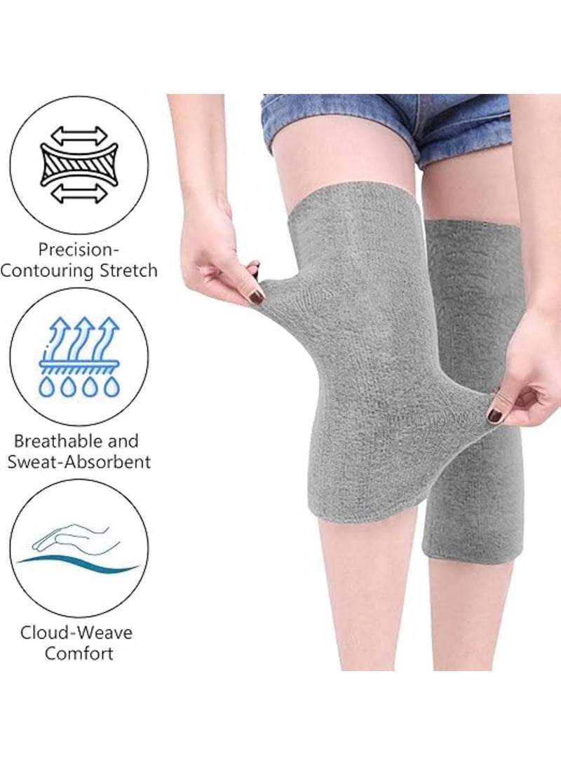 Luckam Breathable Knee Warmer, Terry Knit Stretch Support Wrap for Joint Warmth, Cold Weather Knee Protection, Arthritis Pain Relief, Ideal for Elderly Care, Winter Sports, Daily Comfort, Extra-Long (Grey) - Image 2
