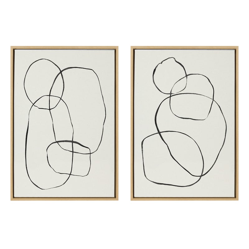 Kate and Laurel Kate and Laurel Sylvie Modern Circles and Going in Circles Framed Linen Textured Canvas Wall Art Set by Teju Reval of SnazzyHues 2 Piece 23x33 Natural Decorative Abstract Art Prints for Wall 