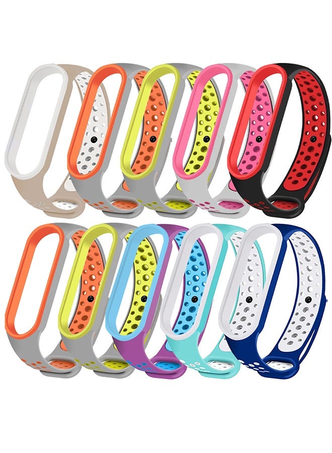 10 Pieces of Air-Hole Sport Strap Band for Xiaomi Mi Band 6 Mi Band 5 Band - Durable TPU Silicone Replacement Wristband Anti-Off Waterproof Bracelet Strap