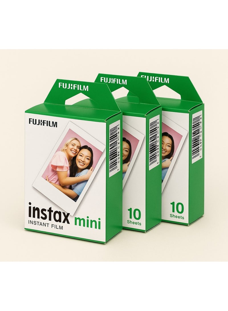 FUJIFILM Fujifilm Instax Mini Instant Film – 3 Pack Total 30 Sheets Compatible with All Instax Mini Cameras Like Mini 12, Mini 41, Mini Evo, Mini 90 White Frame High-Quality Fast Developing Ideal for Scrapbooks, Gifts  - Image 1