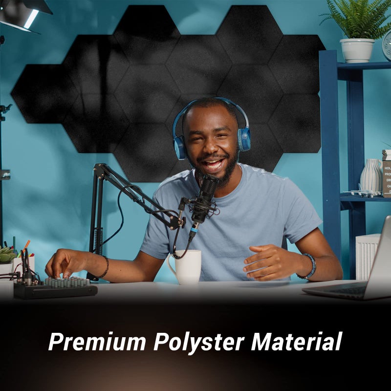 TONOR 12 Pack Hexagon Acoustic Panels, TONOR 12"x 10"x 0.4" High Density Sound Proof Panels for Walls, Sound Deadening Insulation Treatment Foam Panel, Sound Absorbing Padding for Studio, Office, Home Black - Image 2