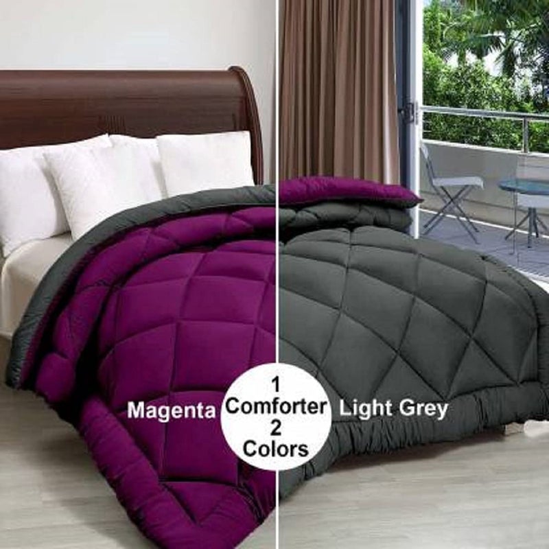 TUNDWAL'S TUNDWALS Microfibre 200 GSM Reversible Solid Double ComforterBlankets for WintersQuiltsDuvets MagentaGrey Microfiber - Image 3